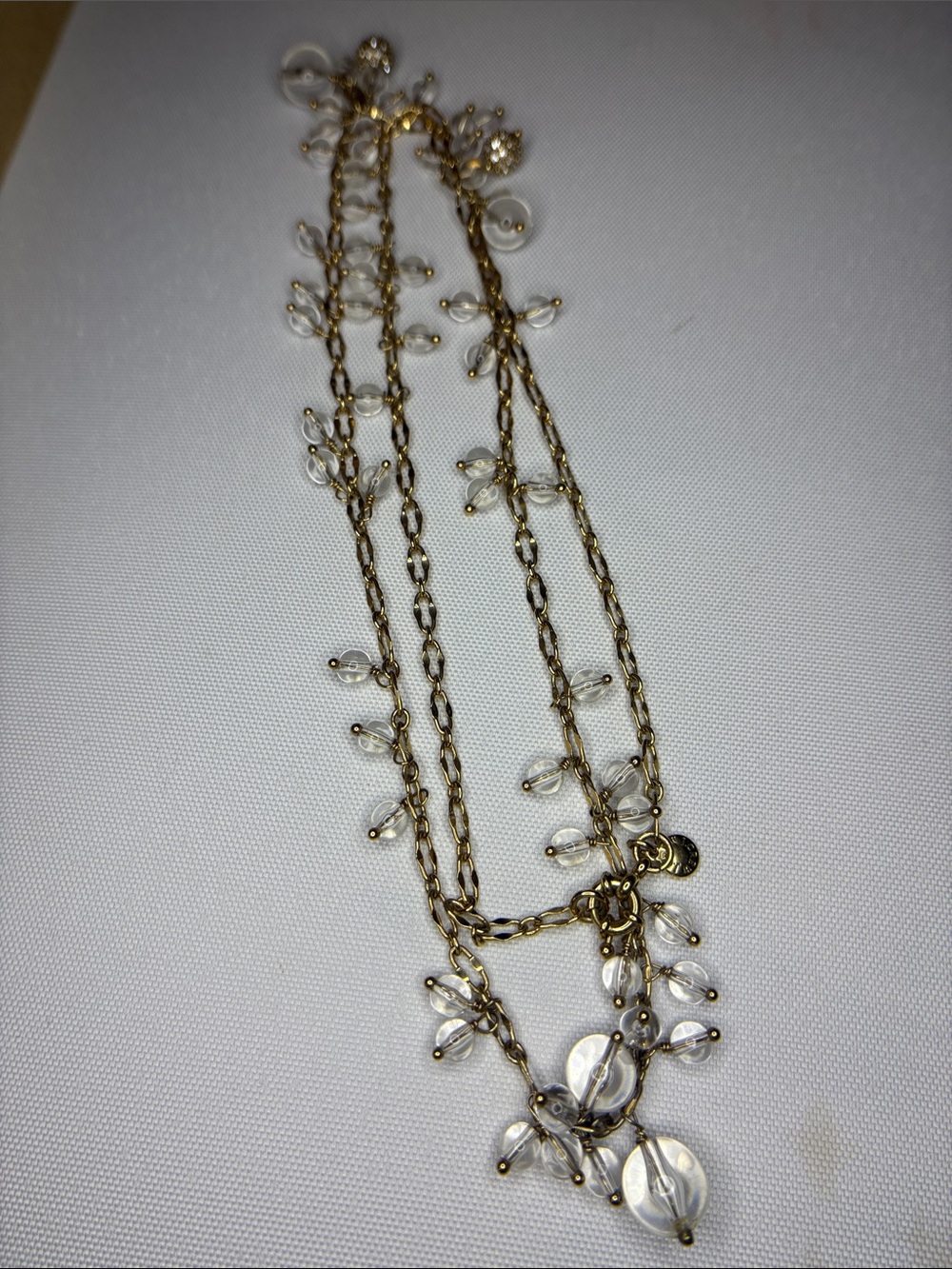 J.crew Goldtone Clear beaded rhinestone beaded long station necklace